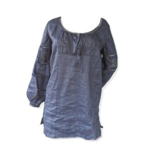 Irving & Fine Blue Crochet Long Sleeve Boho Tunic Top